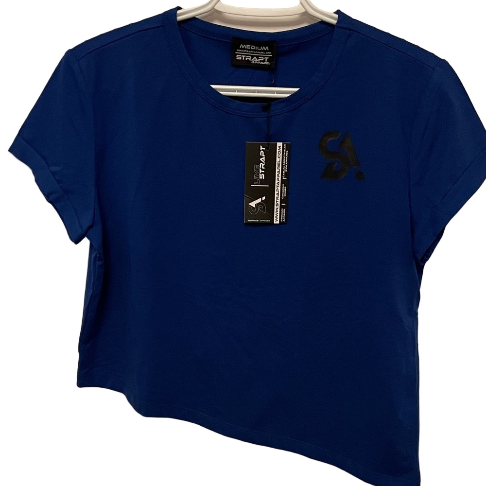 Nwt’s Women’s Strapt Apparel Royal Blue Crop Tee Size Medium